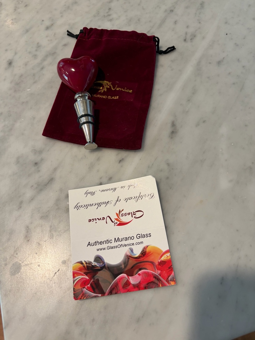 Red Heart Murano Glass Wine Stopper new!!